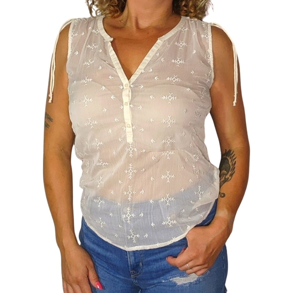 Lucky Brand Size Small Sheer Floral Short Sleeve